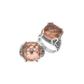Sterling Silver Handmade Morganite Quartz Ring With Balinese Engraved Detailing